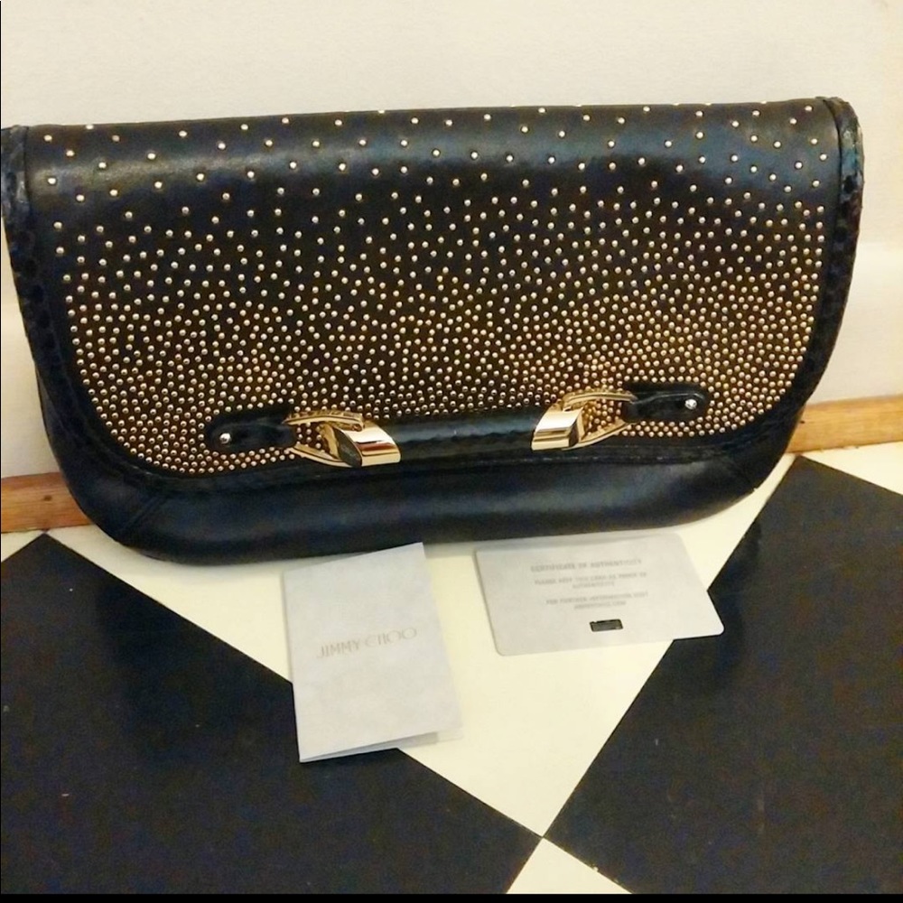 Jimmy Choo Zora Dgrad gold stud black clutch